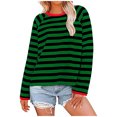 thumbnail image 1 of Hauts pour Femmes à Rayures Col Ras du Cou Manches Longues T-Shirts à Blocs de Couleur Automne Décontracté Ample Confortable Blouse, 1 of 5