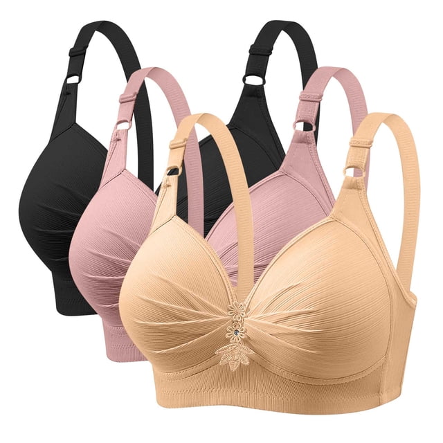 Timegard 3pc Plus Size Bras for Women Wireless Adjustable Strap Full Support Breathable Everyday Bra