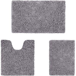 CPDD 3 Pièces de salle de bains Rug Set, Ultra Tapis de bain Chenille, Rugs de salle de bains gris, Tapis de baignoire en peluche pour salle de bain, Tub, Douche Grise 3 Ensemble de pièces