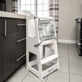 thumbnail image 2 of TREASURE KIDS Wooden Learning Tower for Toddlers 2 in 1 - Montessori Height Adjustable Standing Platform Children Standing Tower- Whiteboard – Kitchen Helper Step Stool Safety Net- White Color, 2 of 6