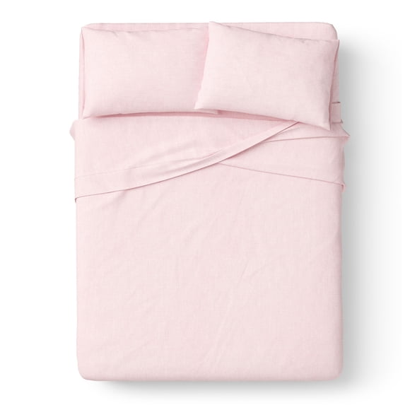 Mainstays Kids 220TC Cotton Chambray Pink Queen, 4 Piece Sheet Set