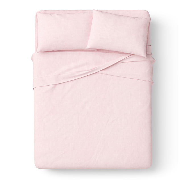 Mainstays Kids 220TC Cotton Chambray Pink Queen, 4 Piece Sheet Set