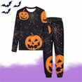 thumbnail image 1 of MKOSPLRT Pyjamas d'Halloween pour Tout-Petits Filles Garçons Vêtements de Nuit Ensembles 2 Pcs Manches Longues Col Ras du Cou Hauts Bas de Pyjama Tenue de Détente des Fêtes 3-15 Ans, 1 of 5
