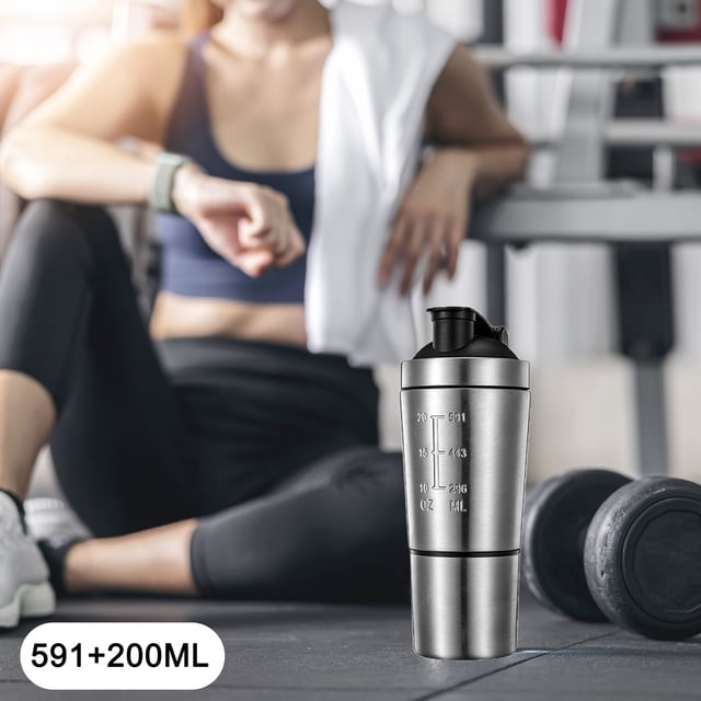 Czzoypi Leakproof Sports Water Bottle with Handle, Insulated Metal Gym Water Bottle for Fitness Yoga Exercise, Large Capacity 591ml+200ml Space Cup for Workout Hiking Travel Office