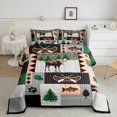 thumbnail image 2 of Moose Lodge Comforter Set Queen Size 3 Pcs,Rustic Famhouse Boat Bass Fish Adventure Bedding Set,Retro Brown Gray Black Plaids Stripes Patchwork Quilt Set for Young Adults,2 Pillowcases, 2 of 6