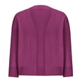 thumbnail image 3 of Penkiiy Cardigan Court en Tricot à Manches 3/4 pour Femmes, Ouvert à l'Avant, Boléro, Boléros, Manteau, Hauts, m Rouge, 3 of 5