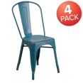 thumbnail image 4 of Commercial Grade 4 Pack Distressed Kelly Blue-Teal Metal Indoor-Outdoor Stackable Chair, 4 of 9