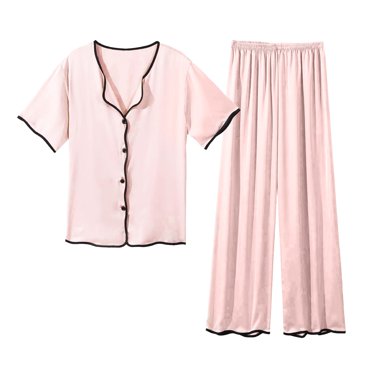 Weiqiqre Women Pajama Sets Classic Satin Pajama Set Silky PJ Long Sleeves Button Up Front