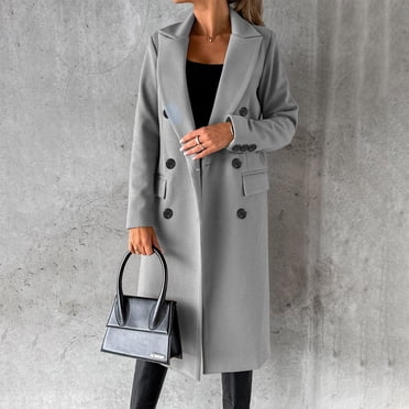 IROINID Manteau Long Décontracté pour Femme, Revers en Pointe, Trench Uni, Manteau à Manches Longues, Gris