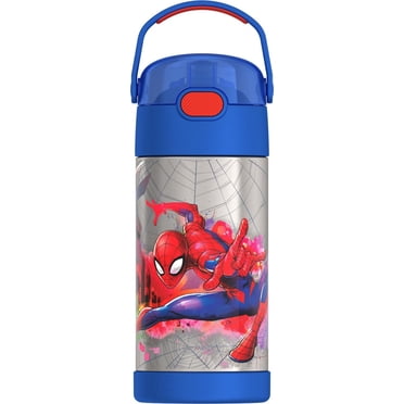Thermos Kids Bouteille d'eau isolée sous vide avec paille rabattable, 355 ml, Spiderman