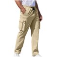 thumbnail image 1 of AherBiu Work Pants for Men Elastic Waist Drawstring Relaxed Fitted Cargo Pants with Multi Pockets Hiking Workwear Pants, 1 of 5