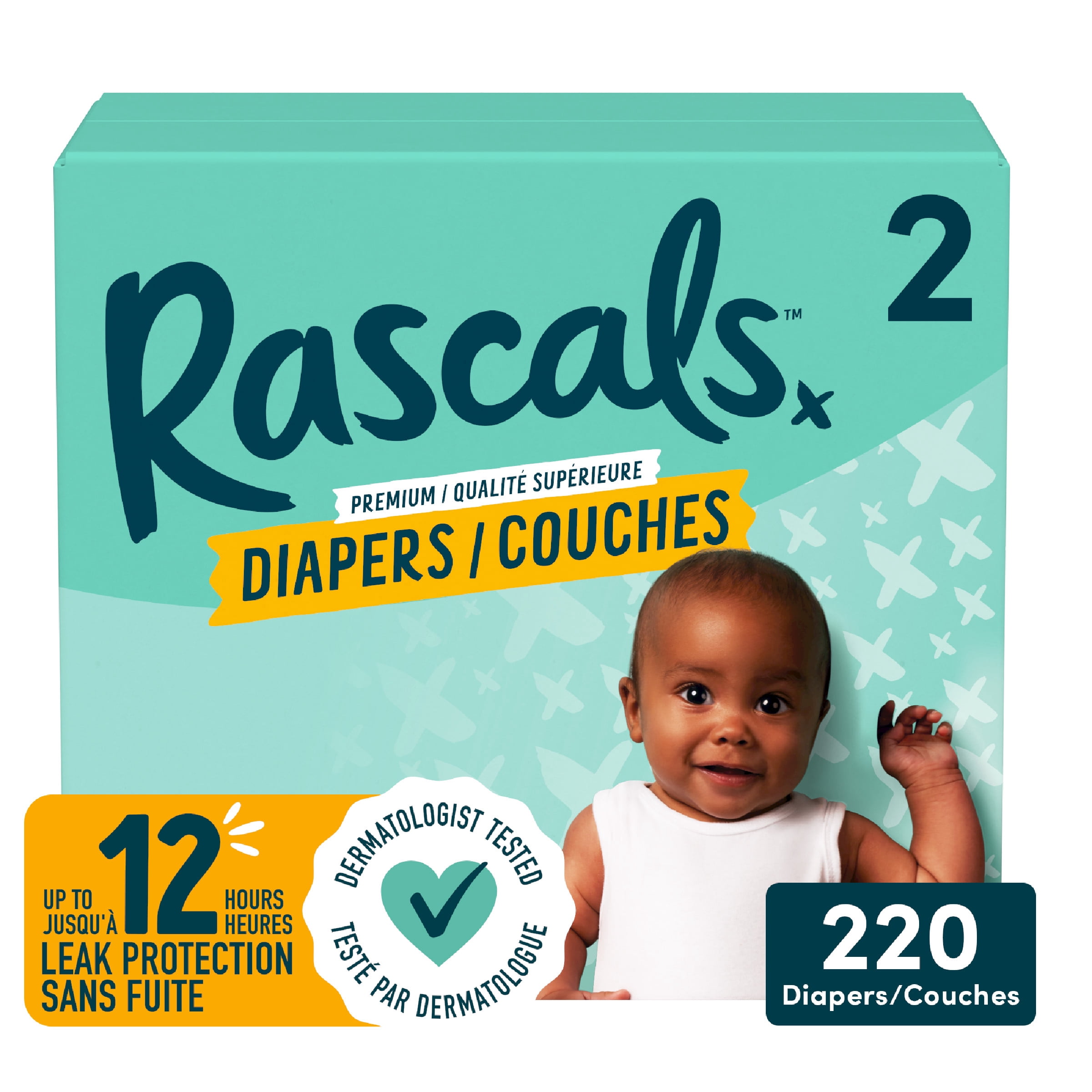 Rascals Premium Absorbent Baby Diapers, 2, Carton, 220 Count