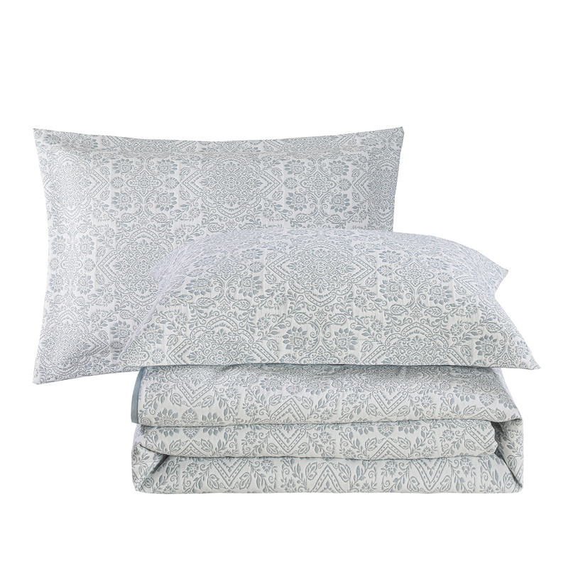 Marina Decoration Jacquard Embroidered Stitching Coverlet Bedspread Ultra Soft Bedding Solid 2 Piece Summer Quilt Set with 1 Quilted Sham, Blue Floral Twin/Single