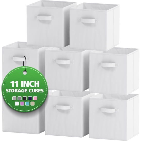 Cubes de Rangement en Tissu pour Organisateur à Cubes - Lot de 8 Bacs de Rangement Blancs Robustes - Bac de Rangement à Cubes de 11 Pouces, à Utiliser comme Boîte de Rangement pour Vêtements dans le Garde-Robe, Paniers pour Étagères Ou Casiers, Organisateur de Rangement