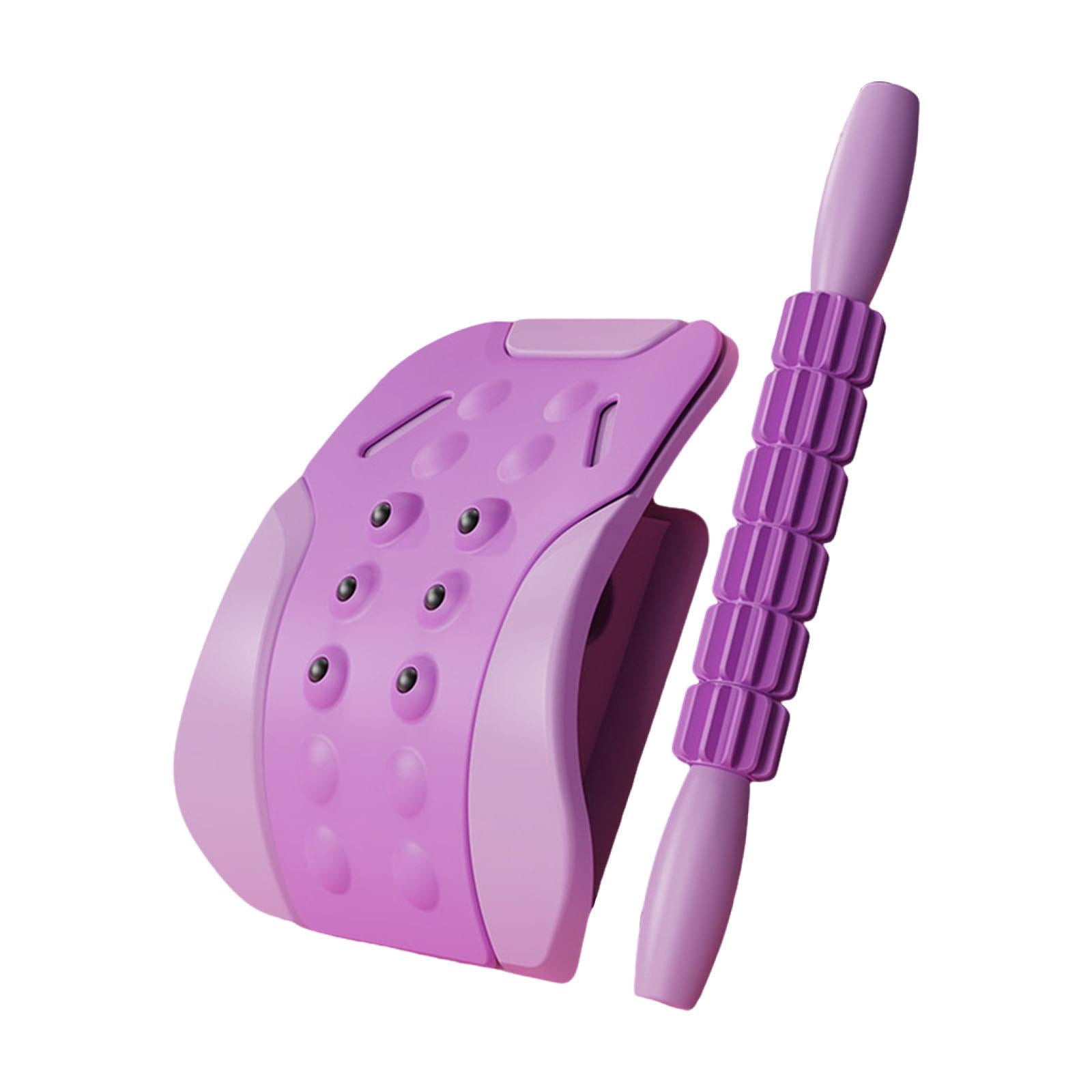Bunblic Back Stretcher Lower Back Massager with Massage Roller Muscle Relaxation Portable Spine Board Neck Cracker for Chair Home Bed Violet