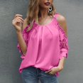 thumbnail image 1 of Wiyuqeen Women's Lace Patchwork Cold Shoulder Blouses Solid Color U-neck Tunic Tops Ladies Basic Pleated Flowy Summer Tops, 1 of 5