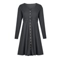 thumbnail image 4 of LLYwey Deals Robes d'Automne Femmes Décontractées Col en U Boutons Manches Longues Robe Taille Nouvelle Robes de Soirée Gris Foncé m, 4 of 8