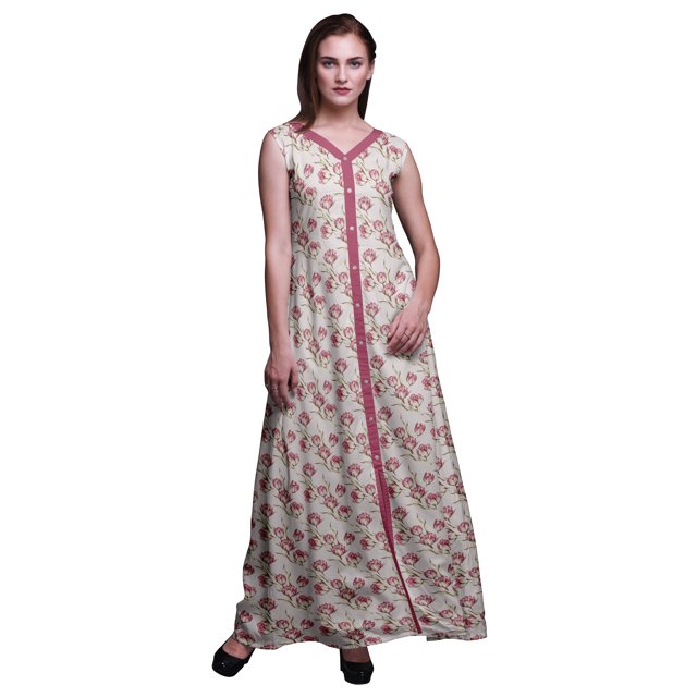 Bimba Robe Maxi Sans Manches à Imprimé Floral avec Fente avant pour Femmes Été Printemps, Fête - XXX-Grand