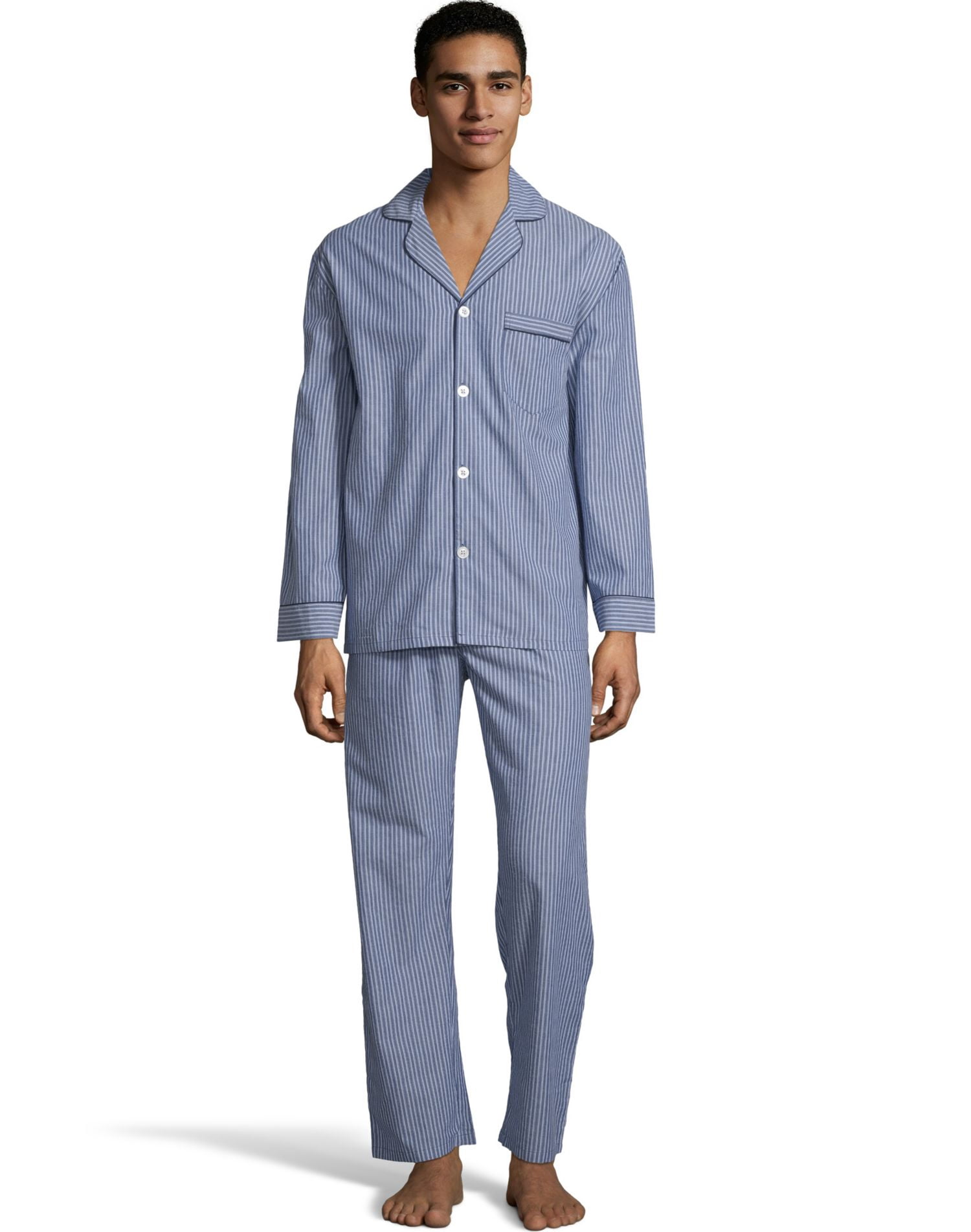 Hanes Mens Woven Pajamas, 3XL, Blue Stripe