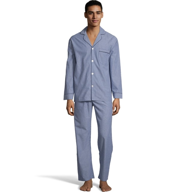 Hanes Mens Woven Pajamas, M, Blue Stripe