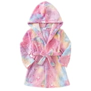 Zanarzt Kids Bath Robe Cotton Girls Fleece Robe Boys Hooded Bathrobe Soft Flannel Robe for Kids Pink,2-3 Years