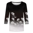 thumbnail image 4 of Pompotops Mode Femme T-shirt Imprimé Mi-Longueur Manches 3/4 Blouse Col Rond Hauts Décontractés Liquidation, 4 of 4
