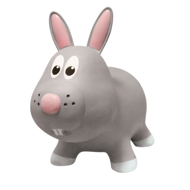 Farm Hoppers Transats pour Animaux Rabbit en Gris, un Jouet Gonflable aux Couleurs Vives Conçu pour les Tout-Petits et les Jeunes Enfants. le Rabbit Présente des Oreilles Saisissantes pour le Soutien et un design Robuste pour Sauter, Faire du Trottinette Ou Marcher. Comprend une Pompe Manuelle pour un Gonflage Facile et Favorise les Habiletés de coordination et le Développement des Muscles du Tronc.