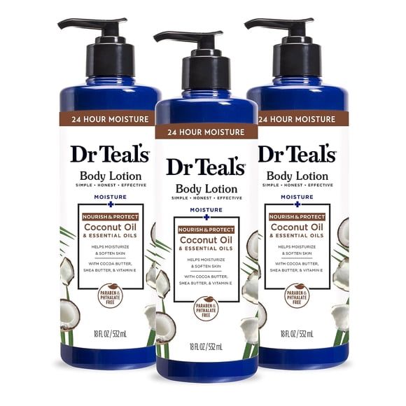 Dr Teal's Body Lotion Coconut Oil & Essential Oils 18 fl oz (Pack of 3)