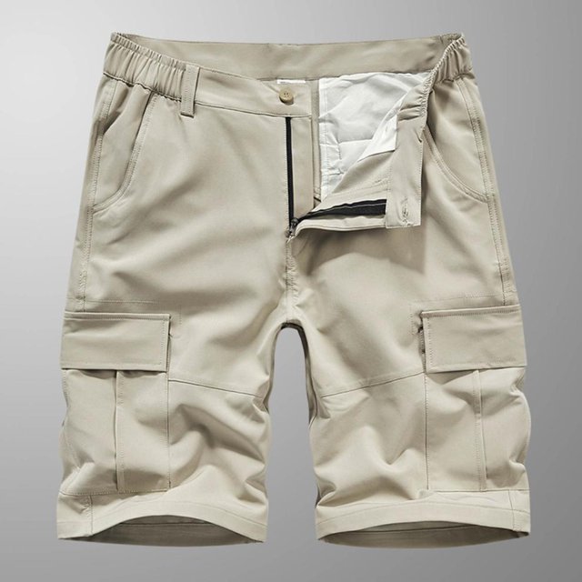 SDNall Men Casual Solid Zipper Button Pockets Elastic Waist Cropped Cargo Shorts