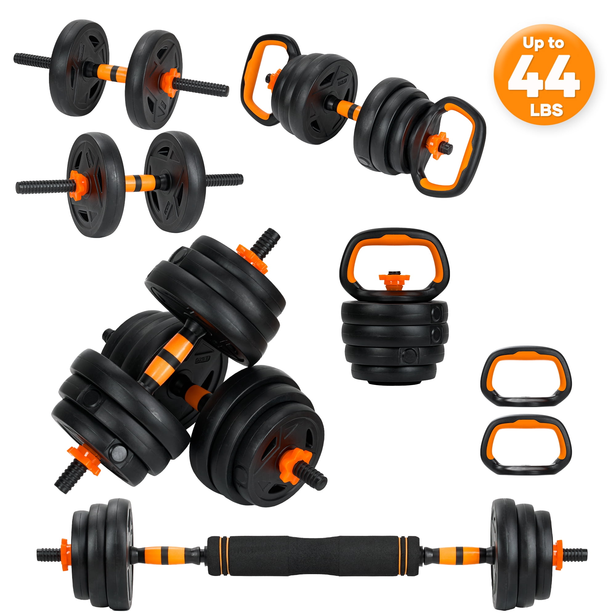 Naipo 4 in 1 Adjustable Dumbbells Set 44lbs Weights Dumbbells Kettlebells Barbell Push up Stand Exercises Dumbbell for Beginners Home Gym Workout