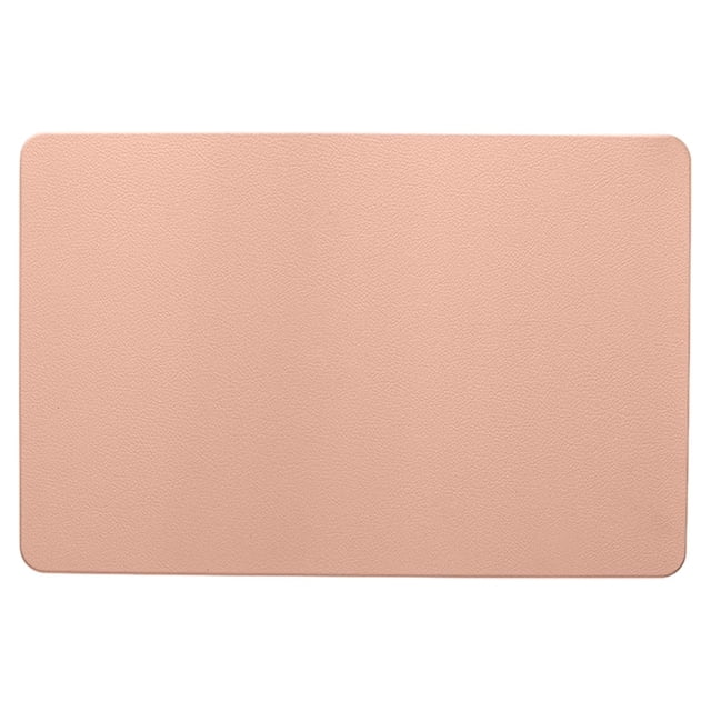Rectangular leather placemat in a solid pink color, crafted from synthetic faux leather. Measuring 45x30x0.7cm (17.71x11.81x0.27in), this placemat features a non-slip surface, double-thick design for insulation, and easy-to-clean material. Ideal for kitchen tables, coffee tables, and as part of table linens for decorative use in cafés or dessert houses. Provides heat insulation and quick drying.