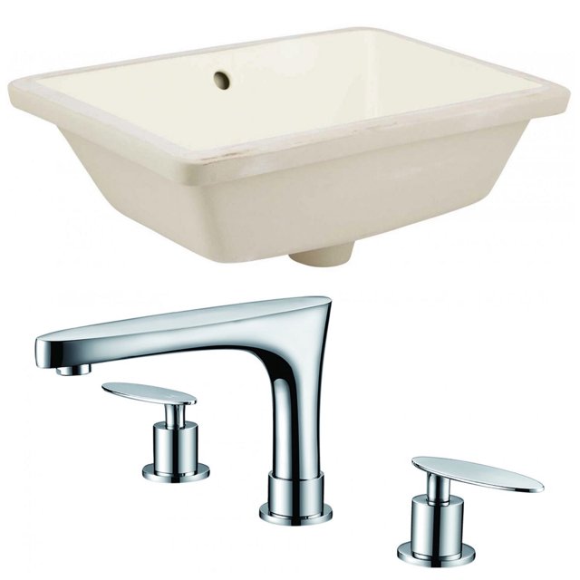 18.25-in. W Rectangle Bathroom Undermount Sink Set In Biscuit - Chrome Hardware AI-22811