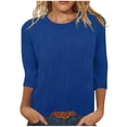 thumbnail image 1 of Timegard Hauts d'Été pour Femmes Col Rond Manches 3/4 Couleur Unie Chic Décontracté Chemises Amples Hauts Blouse, 1 of 6