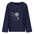 thumbnail image 4 of IROINID Rabais T-Shirts à Manches Longues pour Femmes Décontracté Col Rond Blouse Imprimée T-Shirt Hauts à Boutons, Marine, 4 of 4