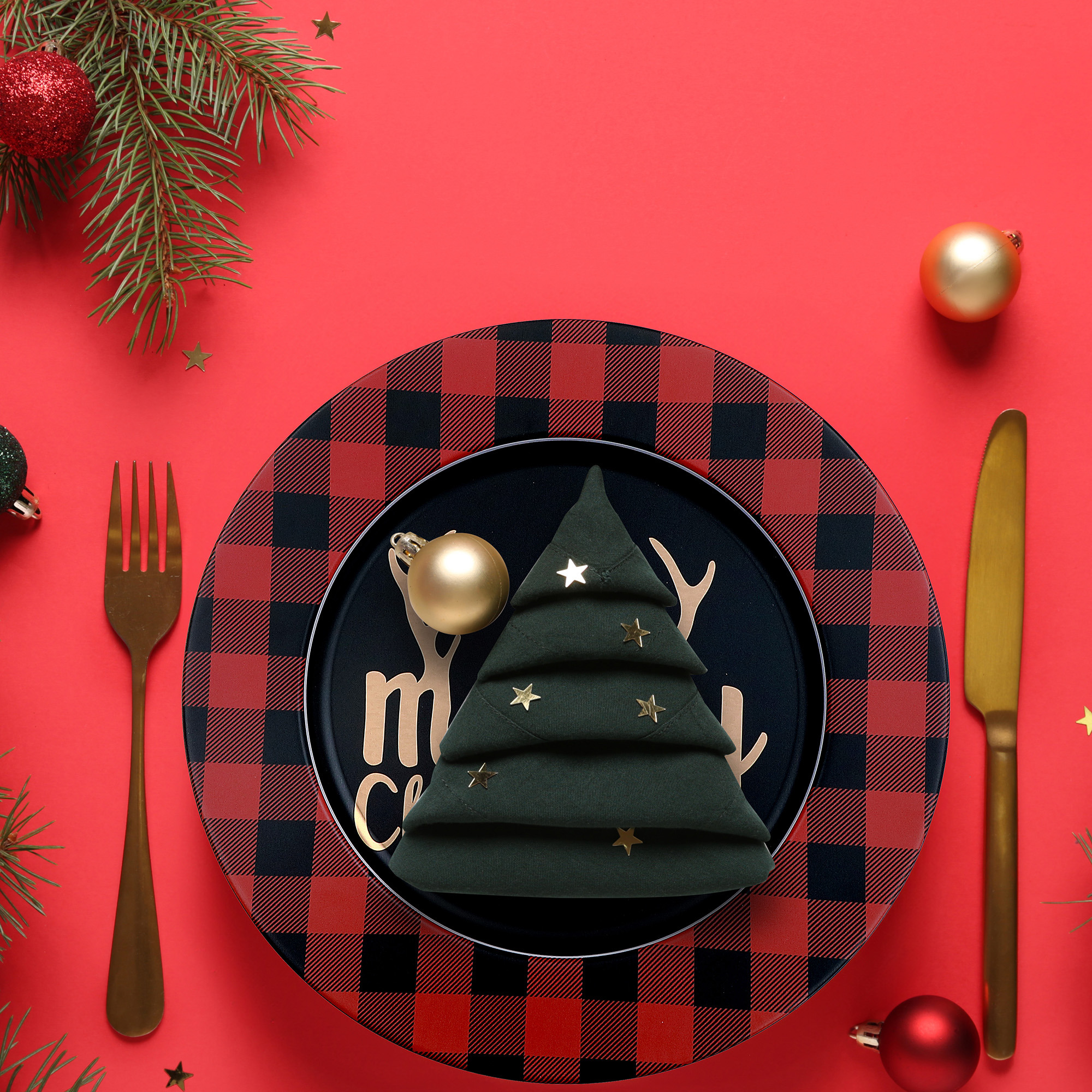 Assiette De Présentation En Métal Imprimée (Joyeux Noël) (33 Cm) - Lot De 12