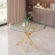 Heavenly Collection Star Round Glass Dining Table with Gold Base for Kitchen and Dining Room, 48"