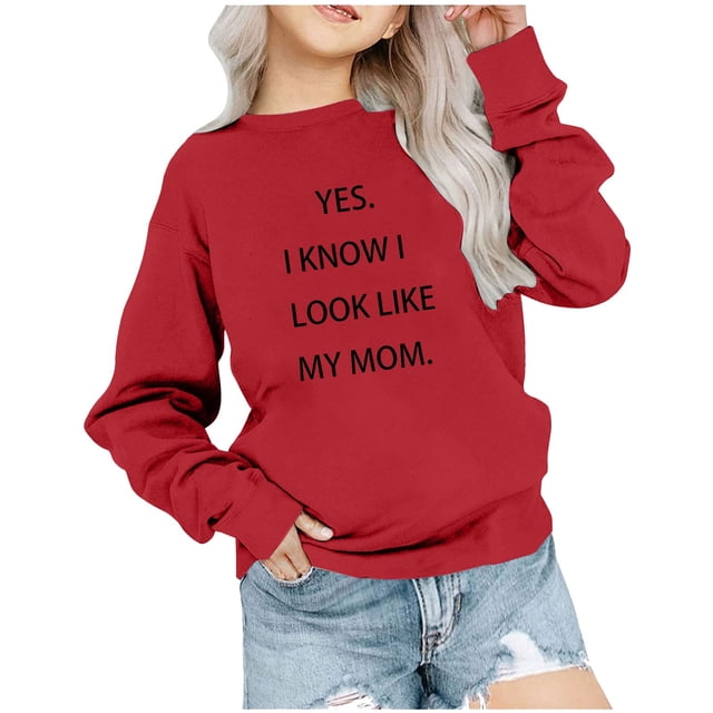 Économies d'Hiver! SROBPTY Chandails à Manches Longues pour Tout-Petits, T-Shirt pour Enfants à Manches Longues Imprimé, T-Shirt Imprimé à Col Rond Court Convenant aux Garçons et aux Filles Rouge, 2 Ans