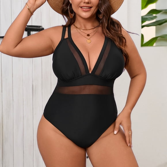Pisexur Women's Swimwear Quick Dry Tankini Swimsuits for Women UPF50 + Sun Protection Women Summer Solid Patchwork Deep V Underwire Bikini Sports Swimsuit Black,3XL