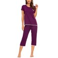 thumbnail image 3 of MINTLIMIT Women's Short Sleeve Tops and Capri Pants Solid Pajama Sets, 3 of 4