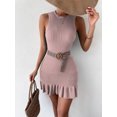 thumbnail image 2 of Diconna Women Knitted Mini Dress, Sleeveless Crew Neck Ribbed Ruffled Bodycon Dress Summer Fitted Dress, 2 of 7