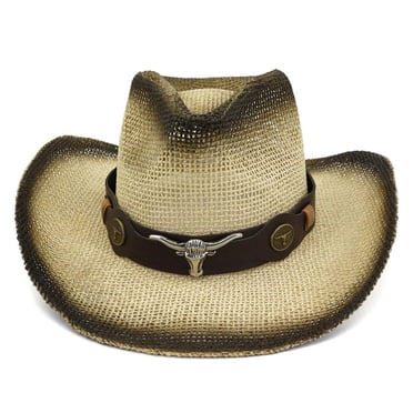 ADVEN Cowboy Hat Classic Roll Up Brim Western Cowboy Straw Hat for Men Women Summer Sunscreen Sun Hat Cowgirl Hat