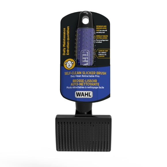 Wahl Self Clean Slicker Brush – Brosse de toilettage pour petit chien avec libération de fourrure et poignée ergonomique en gel pour manteaux sans enchevêtrement – Modèle 58551