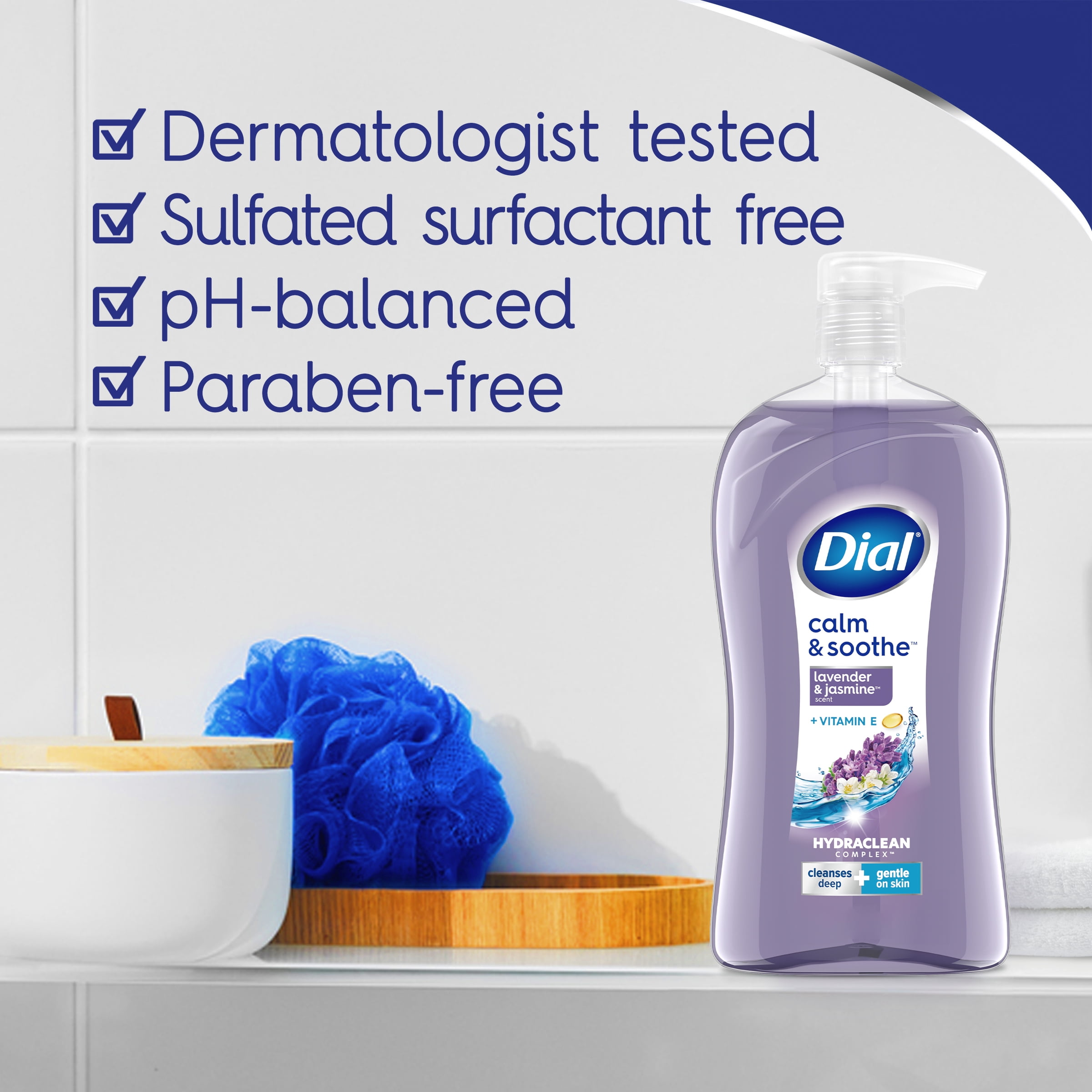 Dial Lavender & Jasmine Soothing Body Wash, 946ml, Dermatologist Tested, Free from Silicones, Parabens, Phthalates, SLS