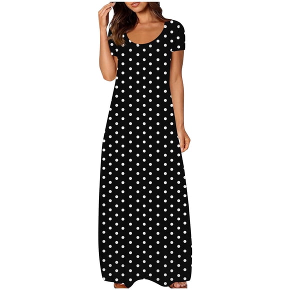 fatyb Women's Short Sleeve Maxi Dresses Crew Neck Casual Long Dresses Printed Summer T Shirt Dresses