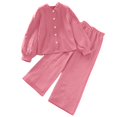 thumbnail image 1 of vdgthytj Toddler Boy Girl Fall Spring Clothes Kids Long Sleeve Button down Shirt and Wide Leg Pants 2PCS Lounge Outfit, 1 of 9