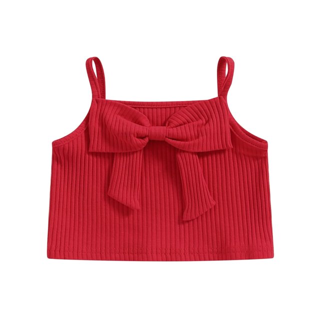 Girl Summer Sling Vest Solid Color Sleeveless Ribbed Bow Decoration Camisole