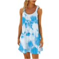 thumbnail image 2 of Robes d'Été pour Femmes 2024 Décontractées Grande Taille, Mini-Robe d'Été Aguichant à Imprimé Floral Tendance Froncée Fluide Teinture sur Nœuds Dégradé Robe Évasée de Plage à Bretelles Spaghetti Sans Manches Robe Soleil, 2 of 6