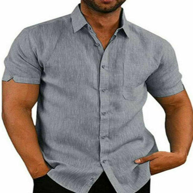 Chemise à Manches Courtes pour Homme, Boutonnée, Col Évasé, Hauts Unis