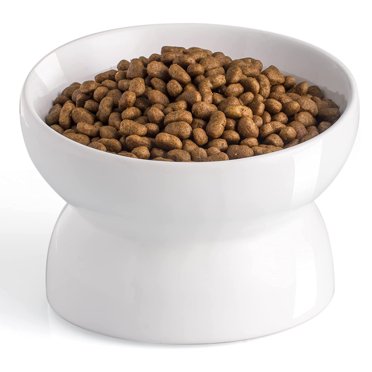 Yeacher Elevated Cat Bowl, 4.72" Tilting Elevated Cat Food Bowl, Pet White Bowl for Cats, Small Dogs, Anti-Vomit Protects Your Pet's Spine, Dishwasher Safe