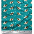 thumbnail image 1 of Soimoi Green Rayon Fabric Bird,Paw & Cocker Spaniel Dog Print Fabric by Yard 56 Inch Wide, 1 of 3